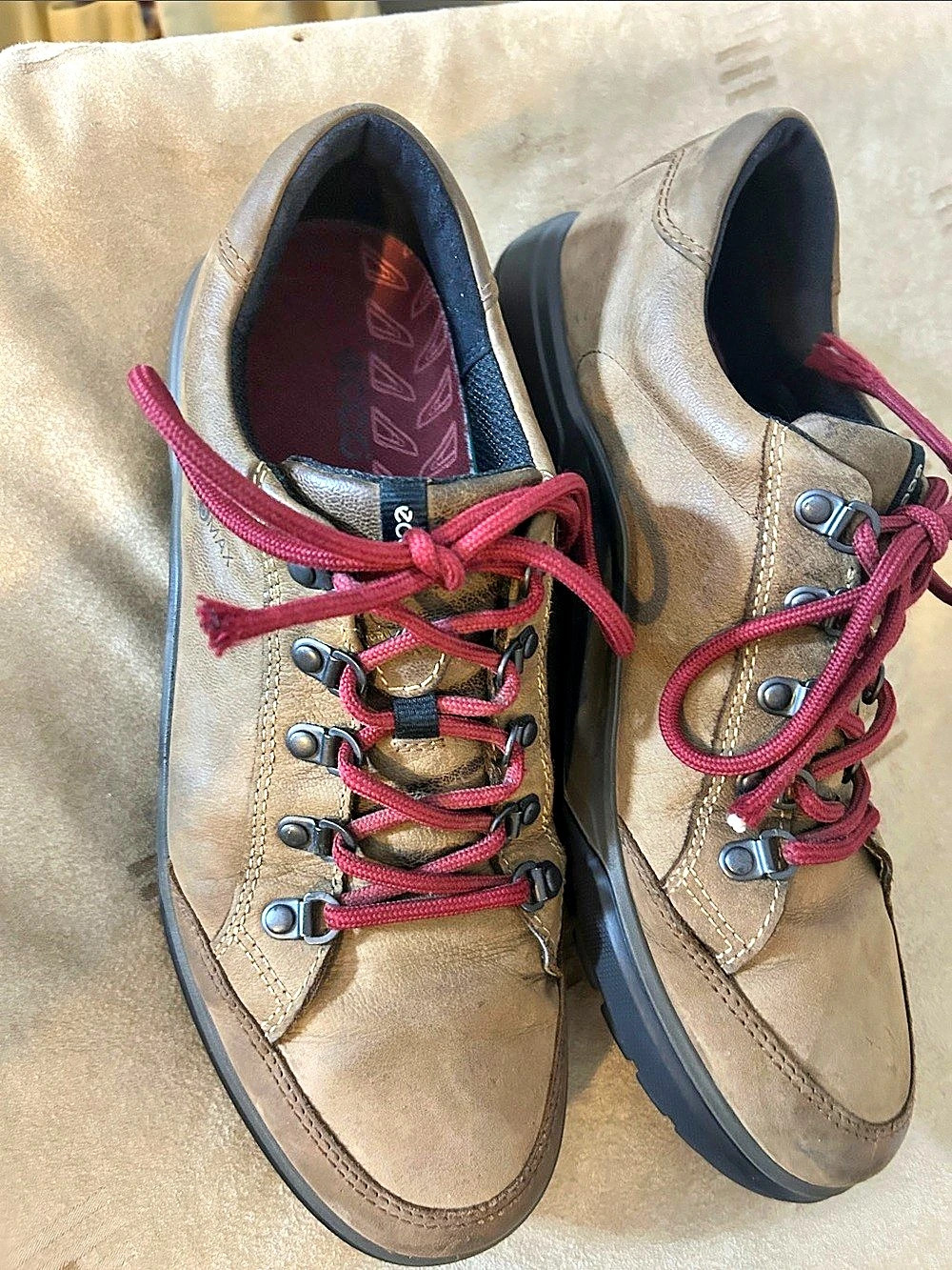 Ecco Brown Athletic Shoes Red Laces